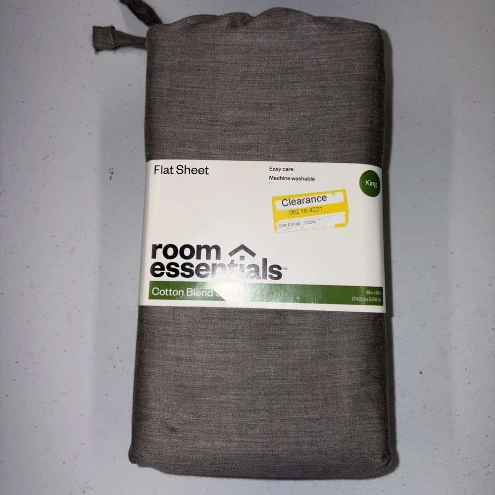 Room Essentials King Easy Care Cotton Blend Sateen Flat Sheet Gray